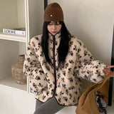 Fur Floral Print Zipper Jacket- Outfit