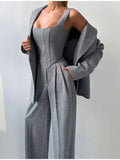 Fashion Casual Women's Commuting Fish Bone Sling Suit Jacket Trousers Three-Piece Set Of