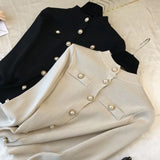 Autumn winter Women thick Sweater Pullovers long sleeve button o-neck chic Sweater Female Slim knit top soft