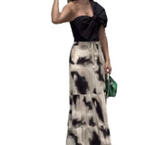 Zingj New Niche Stereo And Superimposed Diagonal Collar Top Elastic Waist Group Suit-Outfit