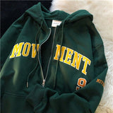Embroidery Hoodies Women's Oversized Street Loose Flocking Sweatshirts Vintage Hoodie Casual Cardigan Sweatshirt