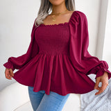 Shooting 2025 Spring And Summer Leisure Wood Ear Side Collar Long-Sleeved Chiffon Sweater Explosion Of Women's