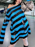 Distressed Stripe Longline Sweater- Outfit