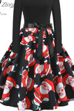 Print Vintage Dress Women Christmas Casual Robe Femme Dress Elegant Party Dresses Long Sleeve
