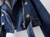 Faux Fur Collar Lining Denim Jacket- Outfit