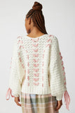 White Cabel Knit Pink Ribbon Bow Sweater-Outfit