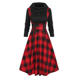 in 1 Plaid Print Off The Shoulder High Low Dress S-5XL A Line Midi Long Sleeve Lace Up Female