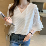 Chiffon Shirt Short-Sleeved Women's Summer Dress 2025 New Fashion Small Shirt Flared Sleeve