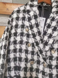 New Women's Suit Collar Thousand Bird Case Double Breasted Long Sleeve Suit