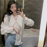 Womens Casual Loose Solid Minority Fashionable Retro Autumn Korean Style Elegant Feminino Blouses All-match Simple
