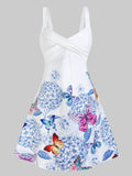 Sexy Dress Sleeveless Butterfly And Flower Print Crossover Dress Spaghetti Strap Women Mini Party