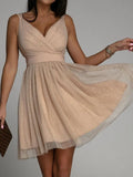 Women Sleeveless Sequin Club Party Dresses Summer New Elegant Solid V-Neck Sling Mini A-Line Dress Ladies Chic Waist