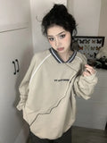 Print V Neck Patchwork SweatshirtOutfit