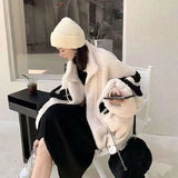 Autumn Kawaii Teddy Bear Fur Oversize Hoodies Harajuku Women Bomber Jacket Faux Lambs Coat Fleece Plus Size