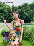 Backless Floral Long Sexy Halter Neck Dress For Women 2022 Summer Tunic A Line Wrap Midi Ladies Dress Aesthetic