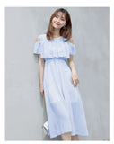 Zingj Chiffon Dress Summer Dress Slim And Fresh Medium And Long Women Open Shoulder Beach
