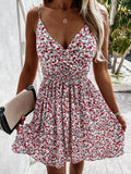 Zingj New Summer Fashion V Collar Floral Halter Waist Dress Women's