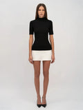 Mock Neck Short Sleeve Contrast Black N White Mini Dress- Outfit