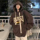 High Hoodies Women Street All-match Loose Casual Lazy Warm Thicker Front Pockets Letter Printing Sweatshirts With Hat