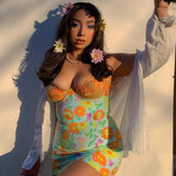 Floral Print Low Cut Dress Sexy Strapless Off Shoulder Slim Fit Backless Bodycon Chic Women Summer Beach