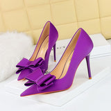 Zingj Korean Version Fashion Thin Heels, Silk, Shallow Pointed Bow Single High Heel Women's