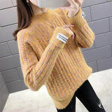 Winter Half High Collar Imitation Mink Velvet Sweater Female Loose Casual All-match Knitting Jumper Top Women