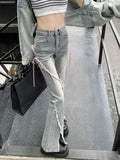 Zingj Slit Micro Horn Jeans Female Design Sense Niche Pink Strap High Waist Show Skinny Hot Girl