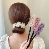 Women Elegant Bud Chiffon Flowers Bun Maruko Hairstyles Making Long Tools Sweet Headband Hairbands Fashion Hair