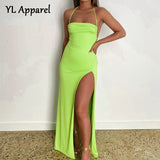 Summer New Fashion Halter Neck Backless High Split Evening Party Dresses Women's Sexy Sleeveless Bandage Tunics Long