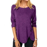 Women Casual Long Sleeve O Neck Button Irregular T Shirt Spring Vintage Loose Shirt Oversize 2XL Tee Shirt Oversized Tops