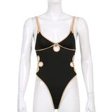 Cut Out Black Sexy Bodysuit Women Summer Strappy Backless Bodycon Body Top Ladies V Neck Short Jumpsuit