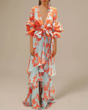 Fashion Print Holiday Chiffon Dress Deep