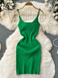 Knitted Summer Women Solid Dress 2023 Slim V Neck Elegant Sexy Vacation Fashion Ladies A Line Midi