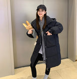 Autumn And Winter 2024 New Korean Version Of Cotton-Padded Clothes Female Long Hooded College Wind Over The Knee And Thick Loose Coat Tide-Outfit