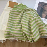 Striped Short-Sleeved T-Shirt Women's Loose Summer 2023 New Style T-Shirt Round Collar Half-Sleeved Shirt Ins