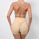 Zingj Shoulder Strap Beautiful Back Bra Peach Hip Shorts Yoga Suit Running Quick-Dry Tight Sports Fitness Suit-Outfit