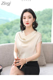 Woman Blouses 2023 Satin Women Tops Summer Short Sleeve Blouse Pile Collar Women's Elegant Blouses Female Clothing