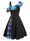 Printed Skew Collar High Low Dress High Waist Flower Print Floral Dress Femme Elegant Slash Neck Robe