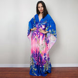 Print Deep V-neck Dress Batwing Sleeve Long Dresses Women 2022 Summer Dress Beachwear Bohemian Women Kaftan