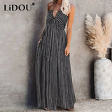 Summer New Sexy Striped Tube Top Adjustable Lace Up Sling Dress Women Elegant Backless Evening Party Long Dresses