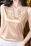 Women's Blouses Sexy Tank Tops Solid Female Embroidery Camisole Summer Satin Sleeveless Women Clothing Lace Womens