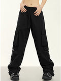 Streetwear Hip Hop Women Cargo Pants American Retro Pockets Loose Bf Wide Leg Pants Chic Casual Lady Y2K Zipper