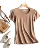 Quality Plain T Shirt Women Cotton Elastic Basic T-shirts 2021 Summer Tops Short Sleeve T-shirt Women Tees Plus Size