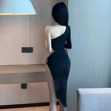 Women's Bodycon Dress Irregular Side-slit Spliced Hollow Backless Sexy Slim Fit Hotgirl Streetwear Party Club