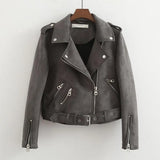 New Autumn Faux Suede Womens Motorcycle Jacket Faux Leather Jacket Women Biker Jacket Slim White PU