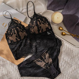 Sexy Lace Push Up Bra Set Women's Wire Free Underwear Ultra thin Triangle Cup Bras Romantic Black Embroidery