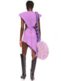 O Neck Tank Waist Hollow Out Bandage Dress Women Purple Sleeveless Asymmetric Bodycon Dressl Celebrity Party Club