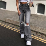 Street Women's Jeans Y2K High Waist Ripped Denim Jeans Straight Pants Streetwear Wide Leg Jeans Casual Loose Baggy