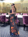 Sexy Boho Printed Slip Dress Women Summer Clothes Elegant Spaghetti Straped Back Open Club Party Maxi Dress Sundress