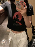 Summer T-shirt Women Short Sleeve Graphic Tees Women Korean Style Crop Top Grunge Vintage T Shirt Streetwear Tee